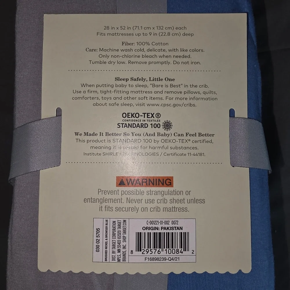 Cloud Island 2-Pack Jersey Crib Fitted Sheets Blue Grey 100% Cotton OEKO-TEX